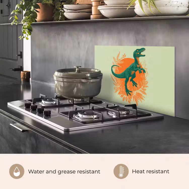 Kitchen splashback for hob - Dinosaur - Green - Plants - Circle — 2