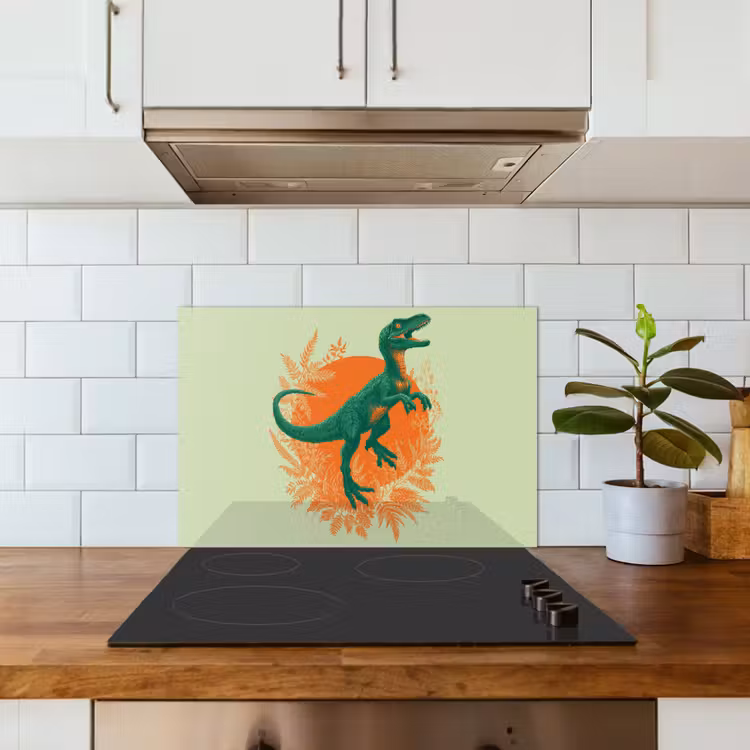 Kitchen splashback for hob - Dinosaur - Green - Plants - Circle — 3