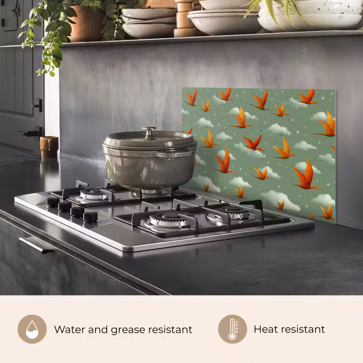 Kitchen splashback for hob - Dinosaurs - Clouds - Stars - Orange — 2