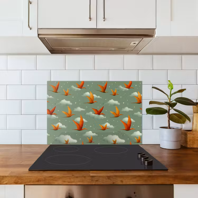 Kitchen splashback for hob - Dinosaurs - Clouds - Stars - Orange — 3