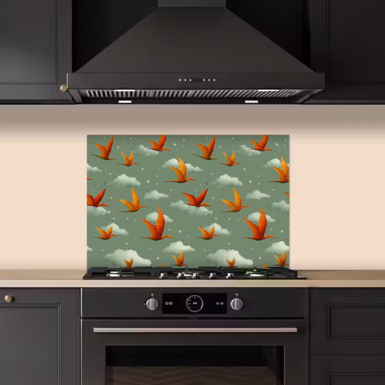 Kitchen splashback for hob - Dinosaurs - Clouds - Stars - Orange — 5