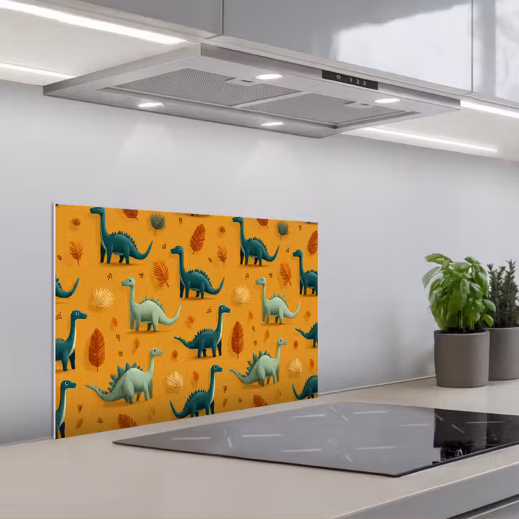 Kitchen splashback for hob - Dinosaurs - Spines - Autumn leaves - Brown — 1