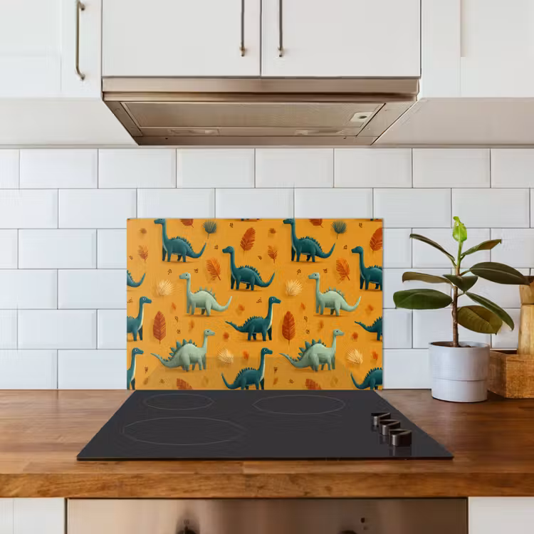 Kitchen splashback for hob - Dinosaurs - Spines - Autumn leaves - Brown — 3