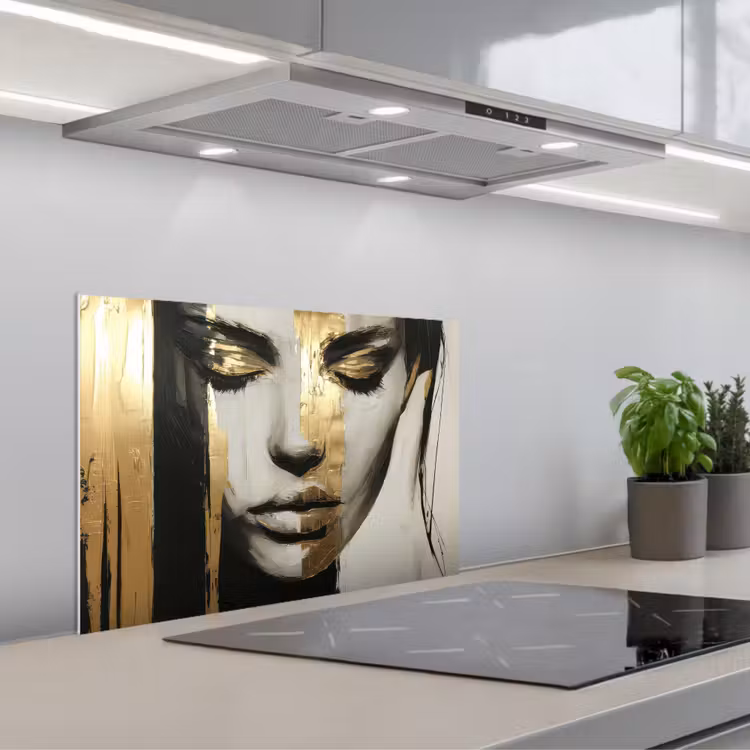 Kitchen splashback for hob - Eyes - Face - Gold - Stripes — 1