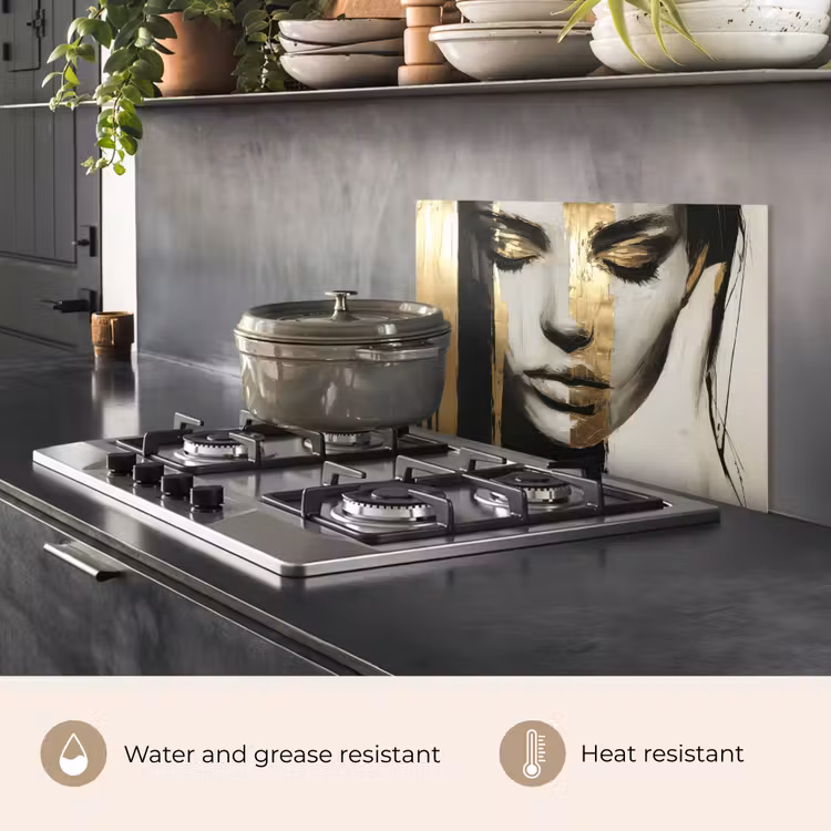 Kitchen splashback for hob - Eyes - Face - Gold - Stripes — 2