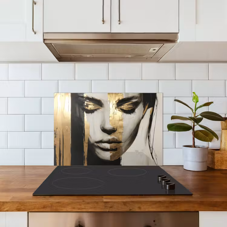 Kitchen splashback for hob - Eyes - Face - Gold - Stripes — 3