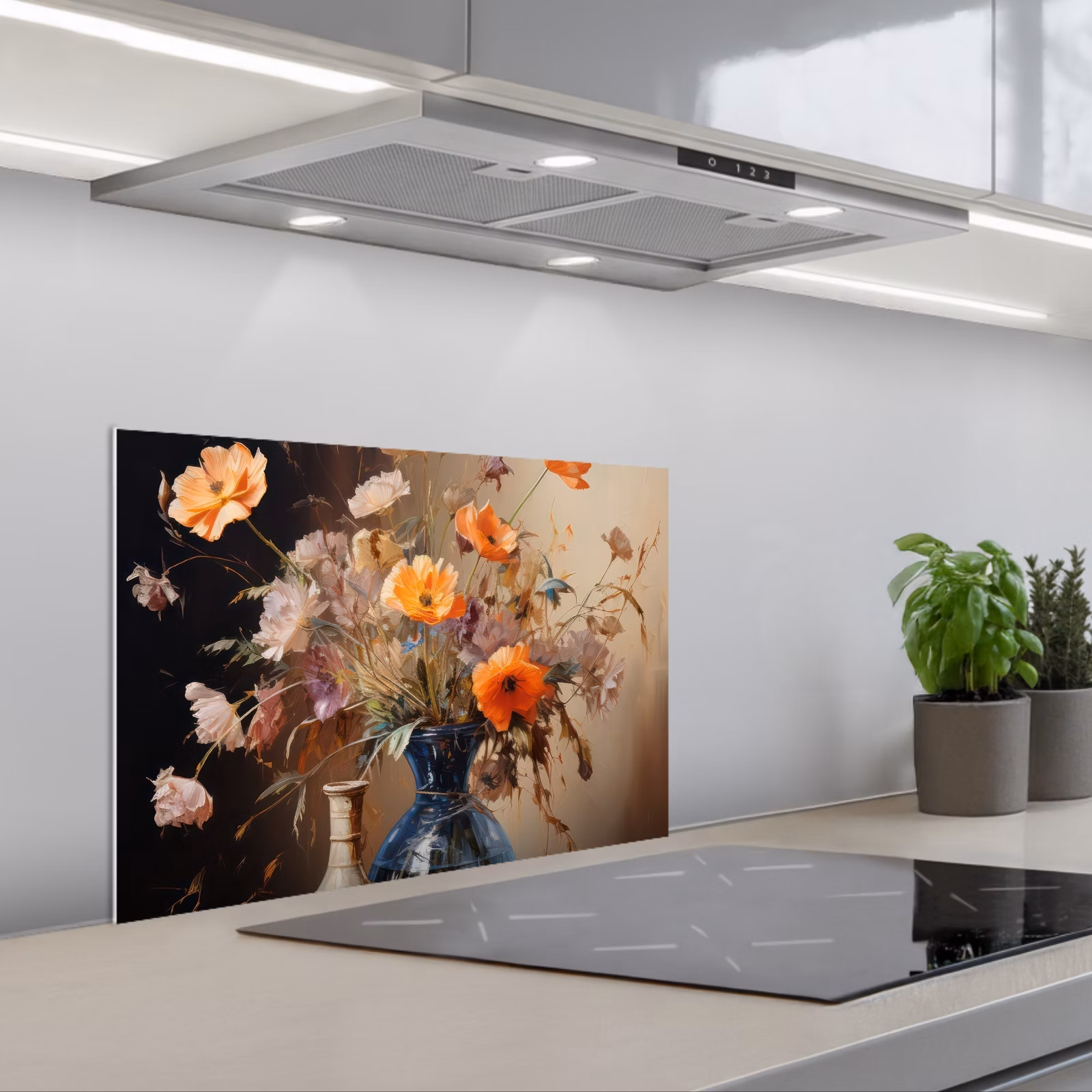 Kitchen splashback for hob - Bouquet - Flowers - Oil painting - Still life - Pastel — 1