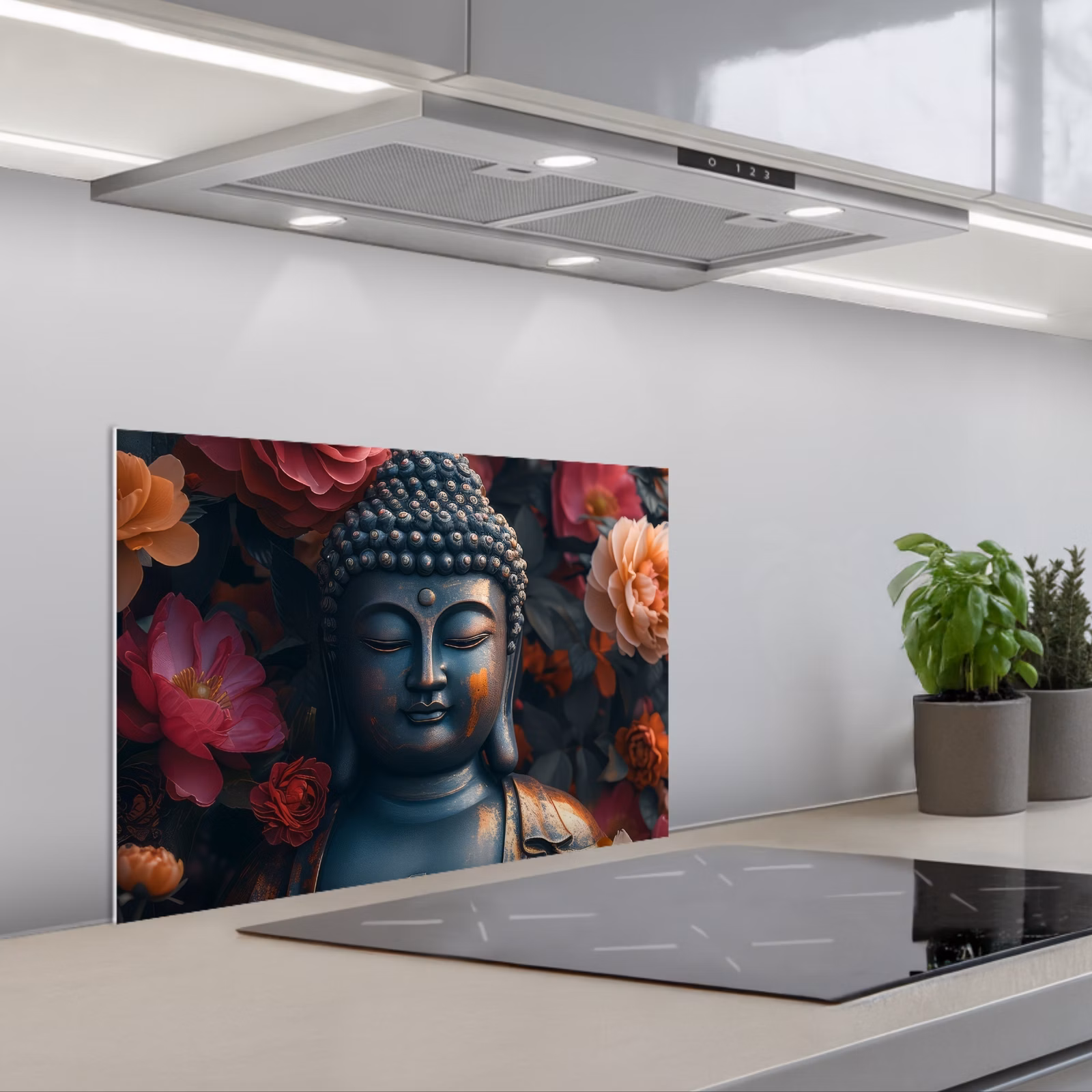 Kitchen splashback for hob - Buddha - Flowers - Buddha - Statue - Art — 1