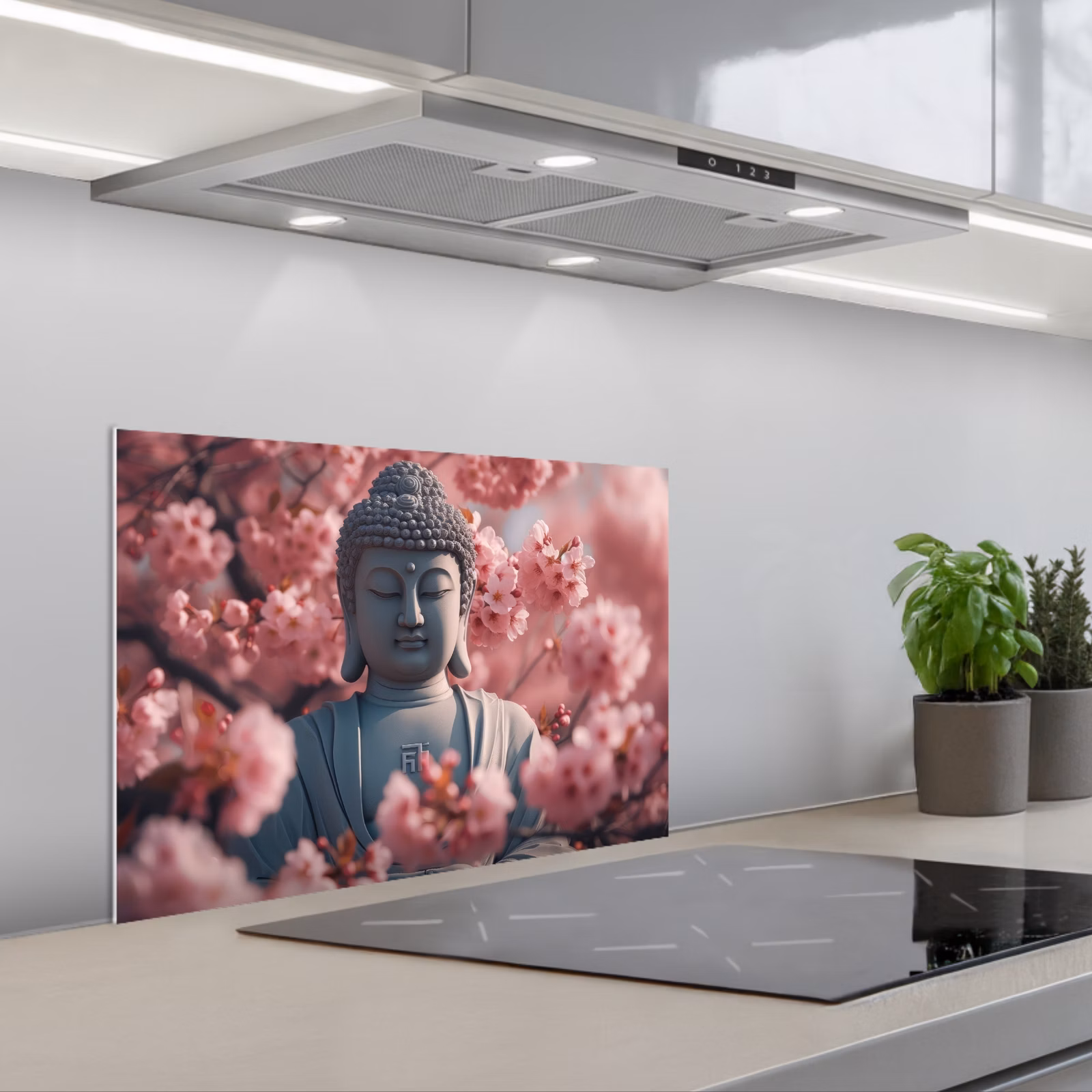 Kitchen splashback for hob - Buddha - Image - Sakura - Buddha - Cherry Blossom — 1
