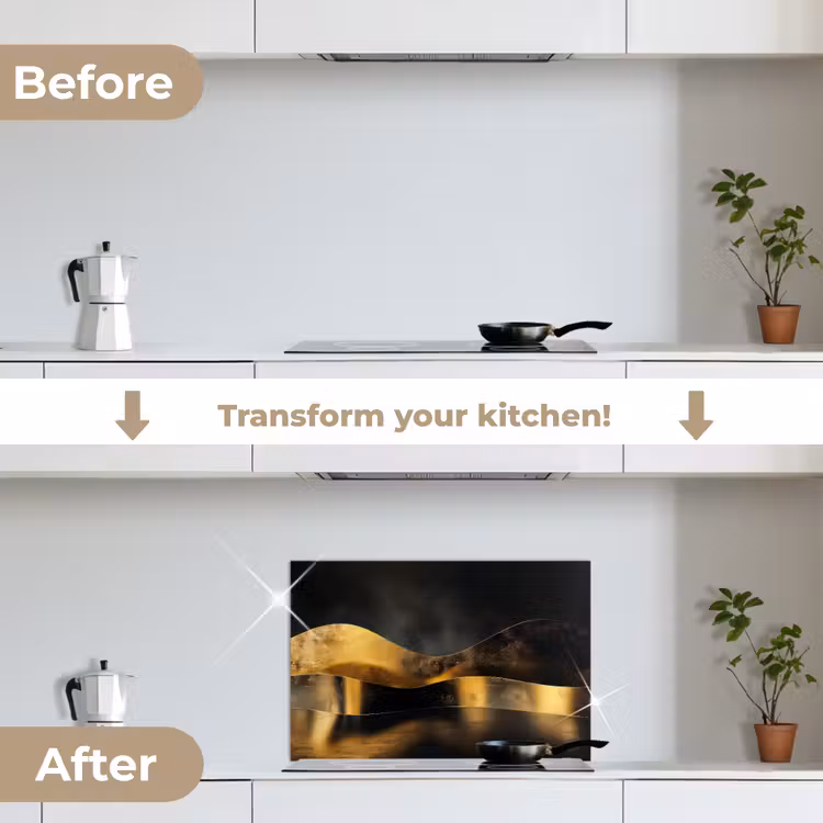Kitchen splashback for hob - Black - Gold - Waves - Shadow — 7