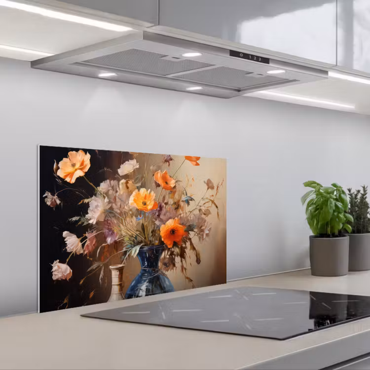 Kitchen splashback for hob - Bouquet - Flowers - Oil painting - Still life - Pastel — 1