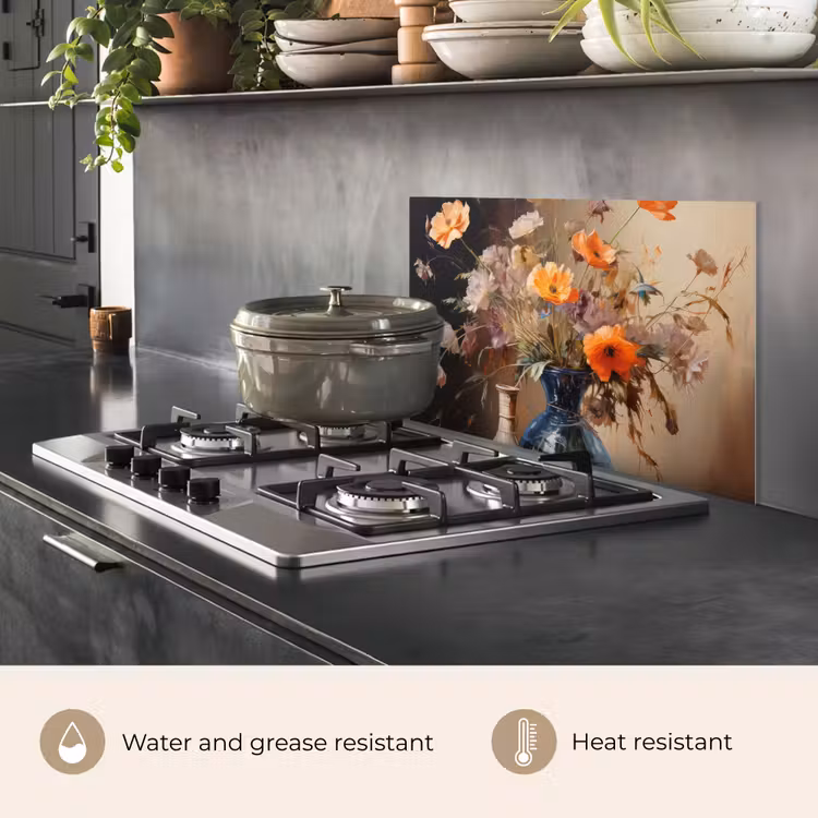 Kitchen splashback for hob - Bouquet - Flowers - Oil painting - Still life - Pastel — 2