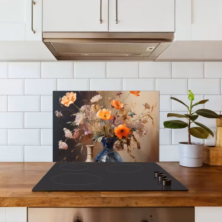 Kitchen splashback for hob - Bouquet - Flowers - Oil painting - Still life - Pastel — 3