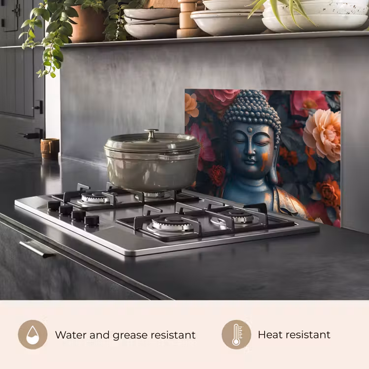 Kitchen splashback for hob - Buddha - Flowers - Buddha - Statue - Art — 2