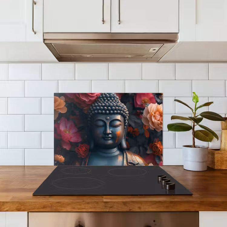 Kitchen splashback for hob - Buddha - Flowers - Buddha - Statue - Art — 3