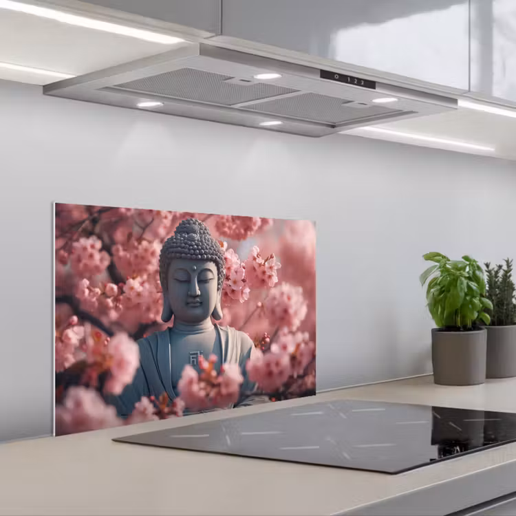 Kitchen splashback for hob - Buddha - Image - Sakura - Buddha - Cherry Blossom — 1