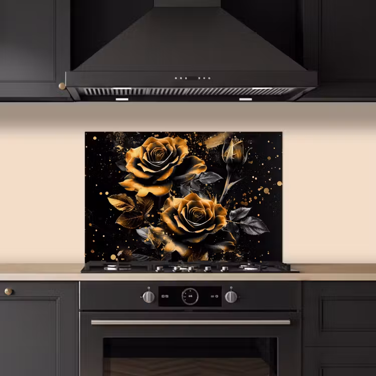 Kitchen splashback for hob - Flowers - Gold - Black - Art — 5