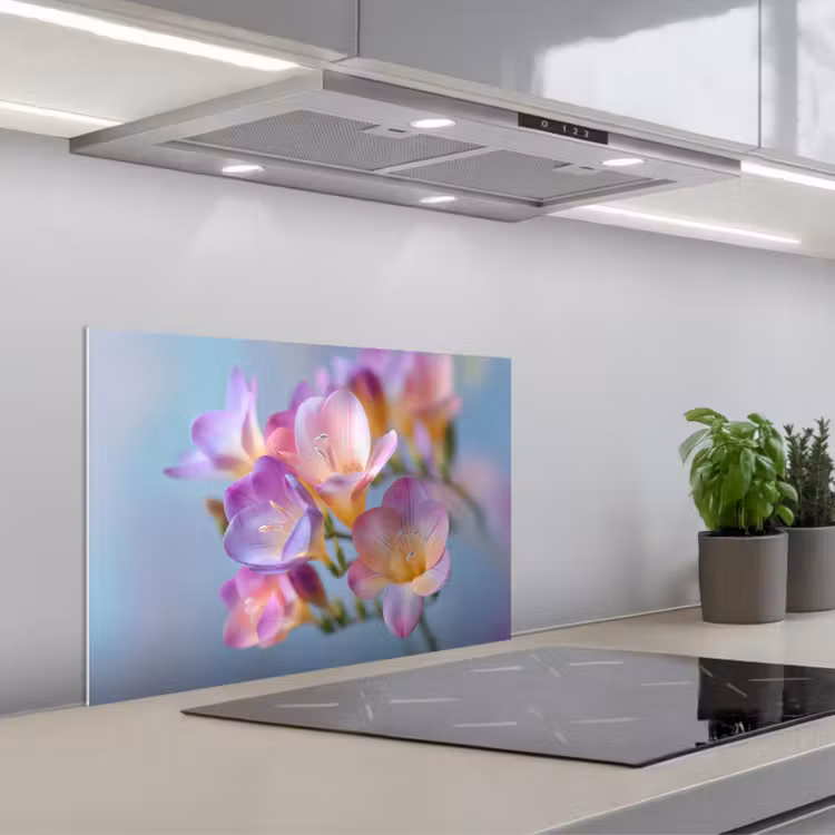 Kitchen splashback for hob - Flowers - Purple - Overflow - Stamen — 1