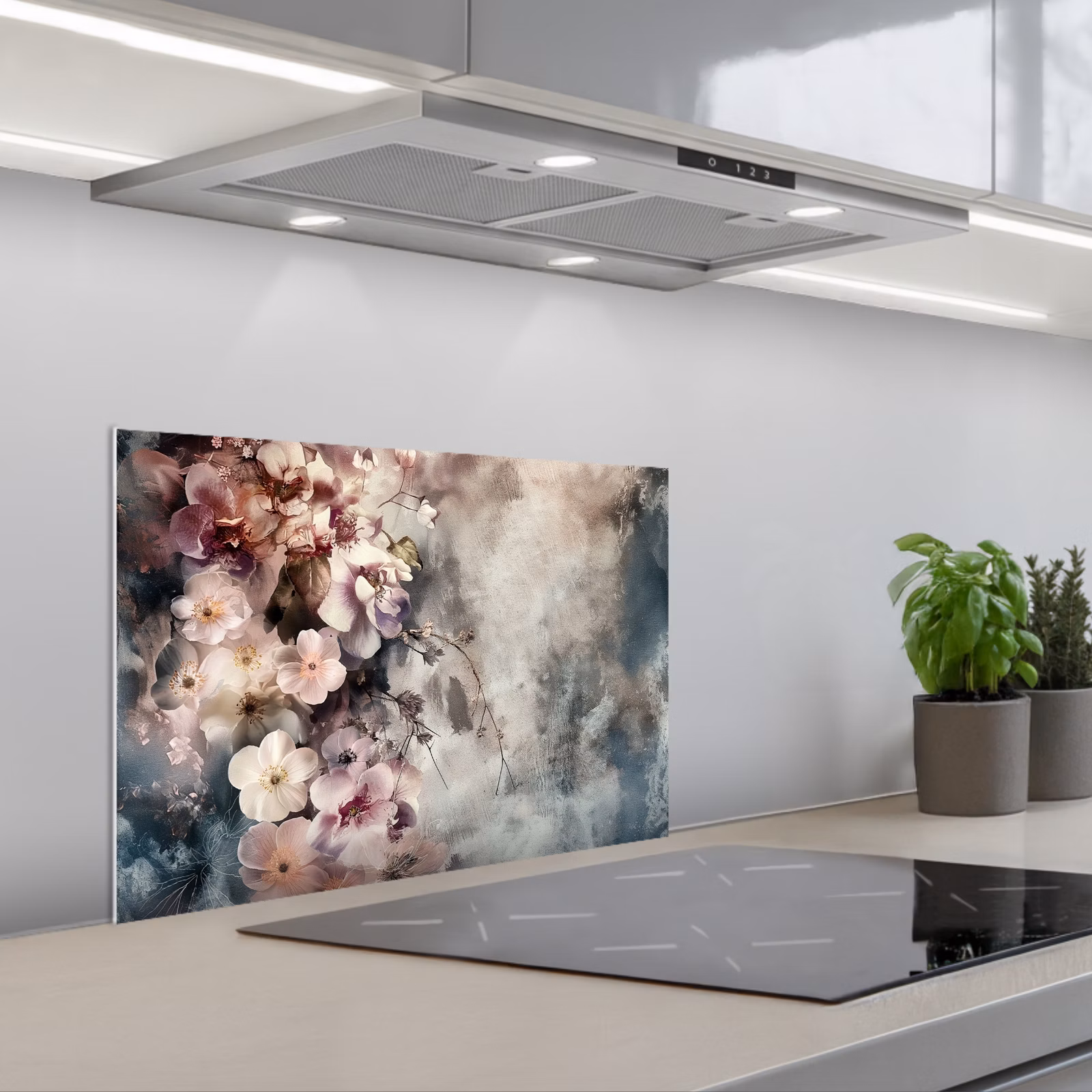 Kitchen splashback for hob - Flowers - Concrete - Gray - Flora — 1