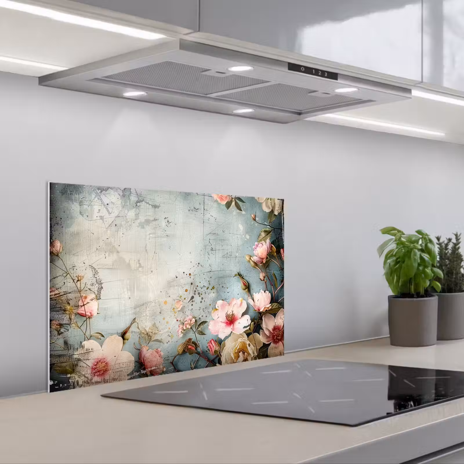 Kitchen splashback for hob - Flowers - Concrete - Gray - Nature — 1