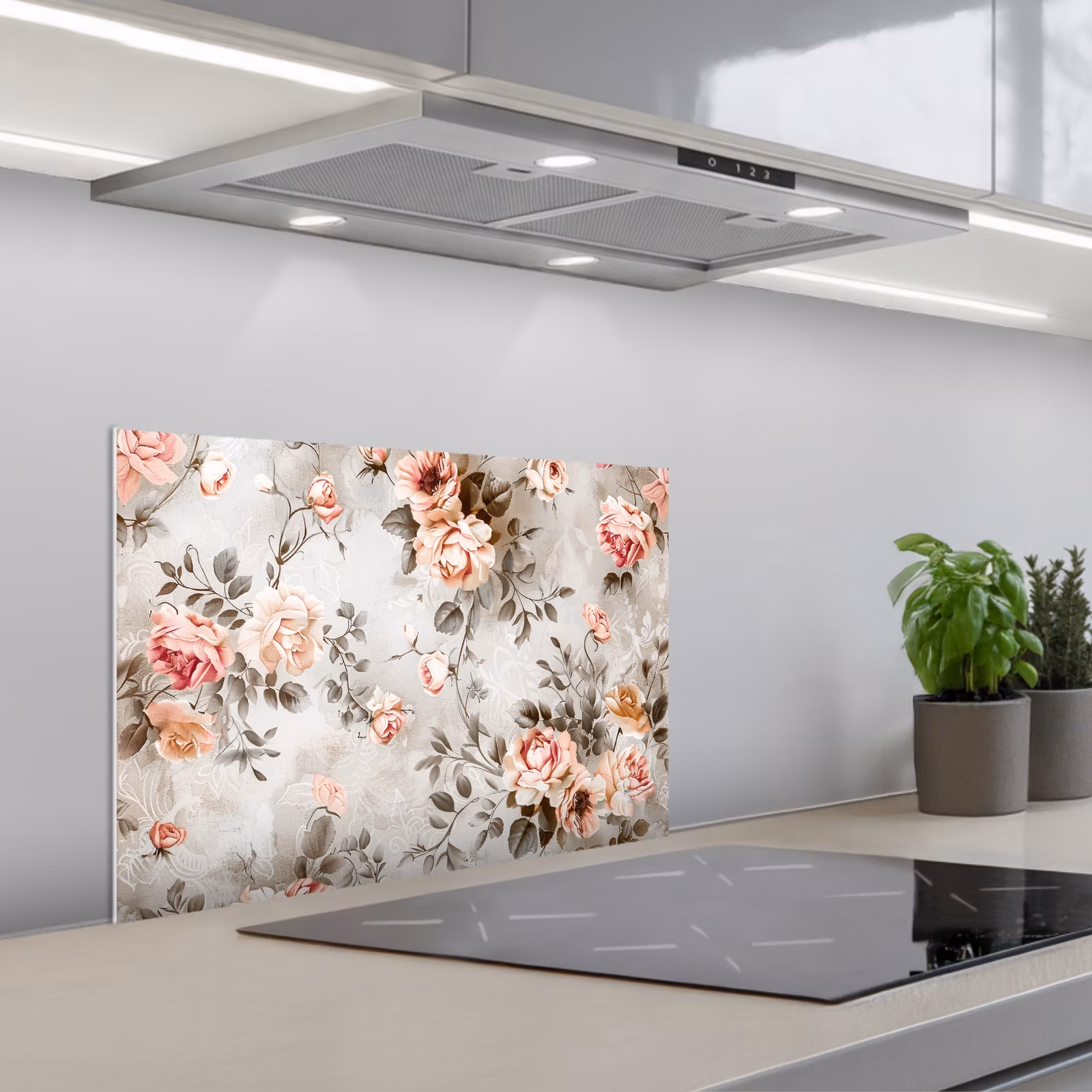 Kitchen splashback for hob - Flowers - Concrete - Plants - Pink — 1