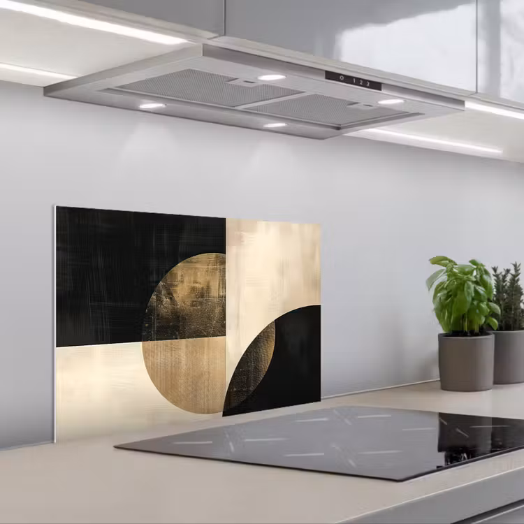 Kitchen splashback for hob - Abstract - Circles - Black - Gold — 1
