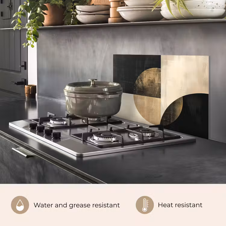 Kitchen splashback for hob - Abstract - Circles - Black - Gold — 2
