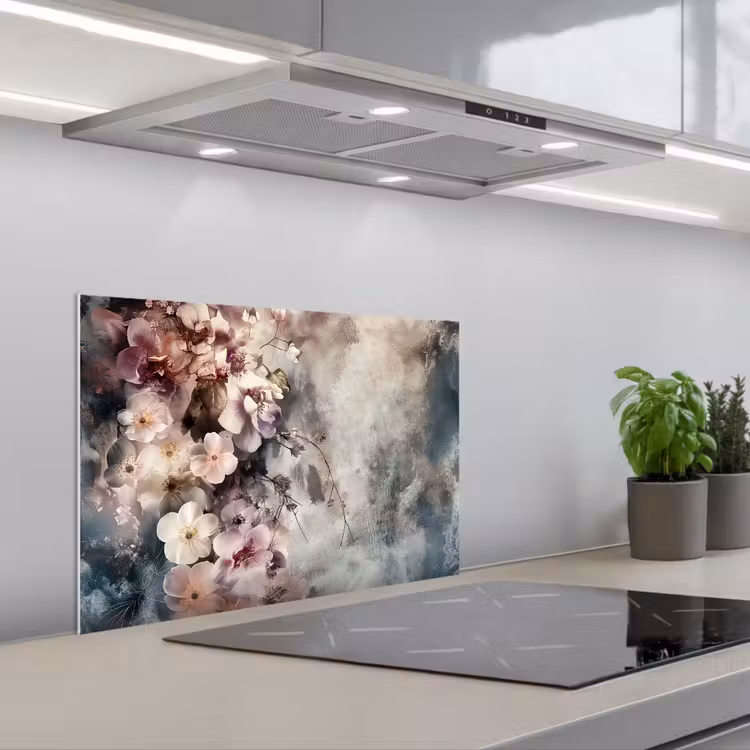 Kitchen splashback for hob - Flowers - Concrete - Gray - Flora — 1