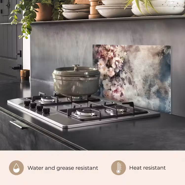 Kitchen splashback for hob - Flowers - Concrete - Gray - Flora — 2