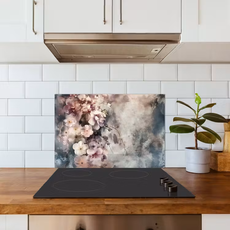 Kitchen splashback for hob - Flowers - Concrete - Gray - Flora — 3