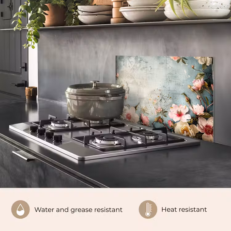 Kitchen splashback for hob - Flowers - Concrete - Gray - Nature — 2