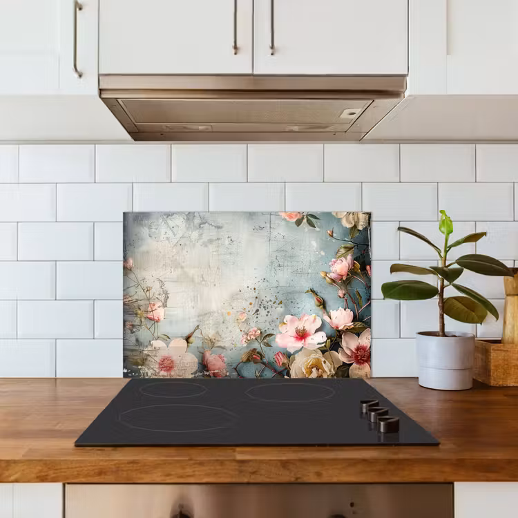 Kitchen splashback for hob - Flowers - Concrete - Gray - Nature — 3