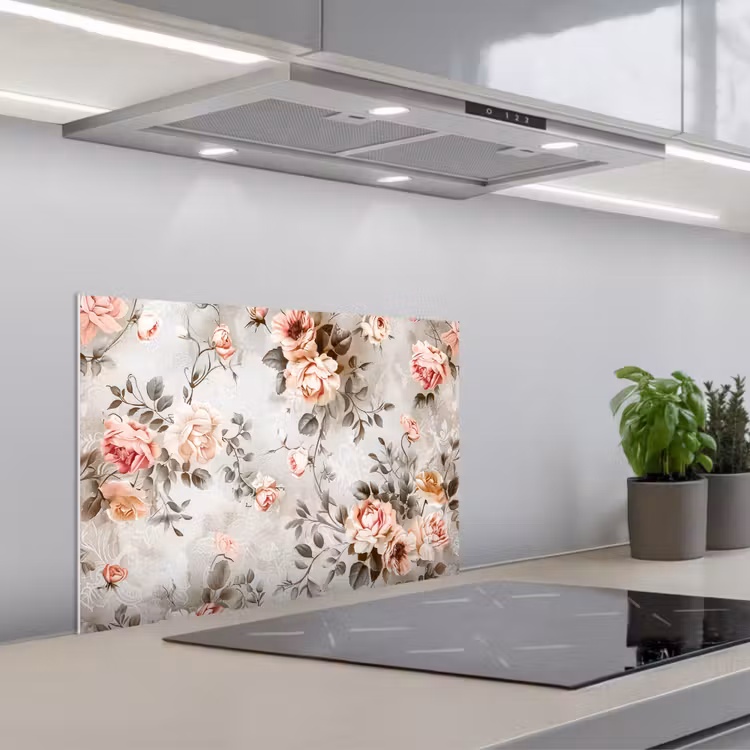 Kitchen splashback for hob - Flowers - Concrete - Plants - Pink — 1