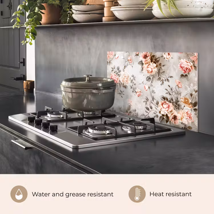 Kitchen splashback for hob - Flowers - Concrete - Plants - Pink — 2