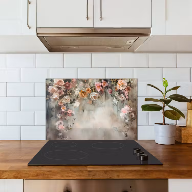 Kitchen splashback for hob - Flowers - Concrete - Roses - Gray — 3