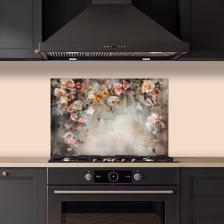 Kitchen splashback for hob - Flowers - Concrete - Roses - Gray — 5