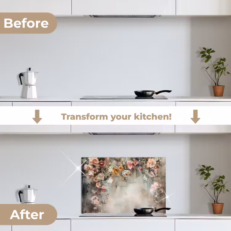 Kitchen splashback for hob - Flowers - Concrete - Roses - Gray — 7