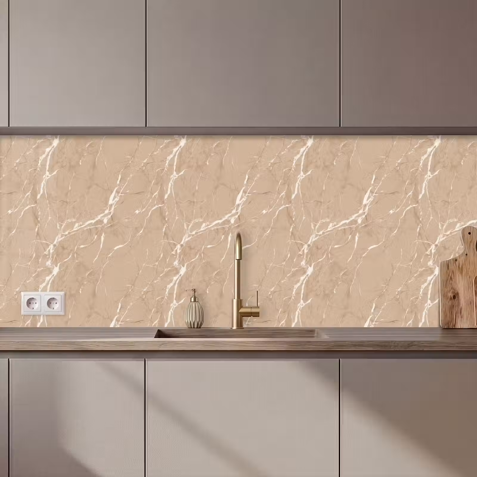 Kitchen splashback - Beige - Marble - Organic - White — 1