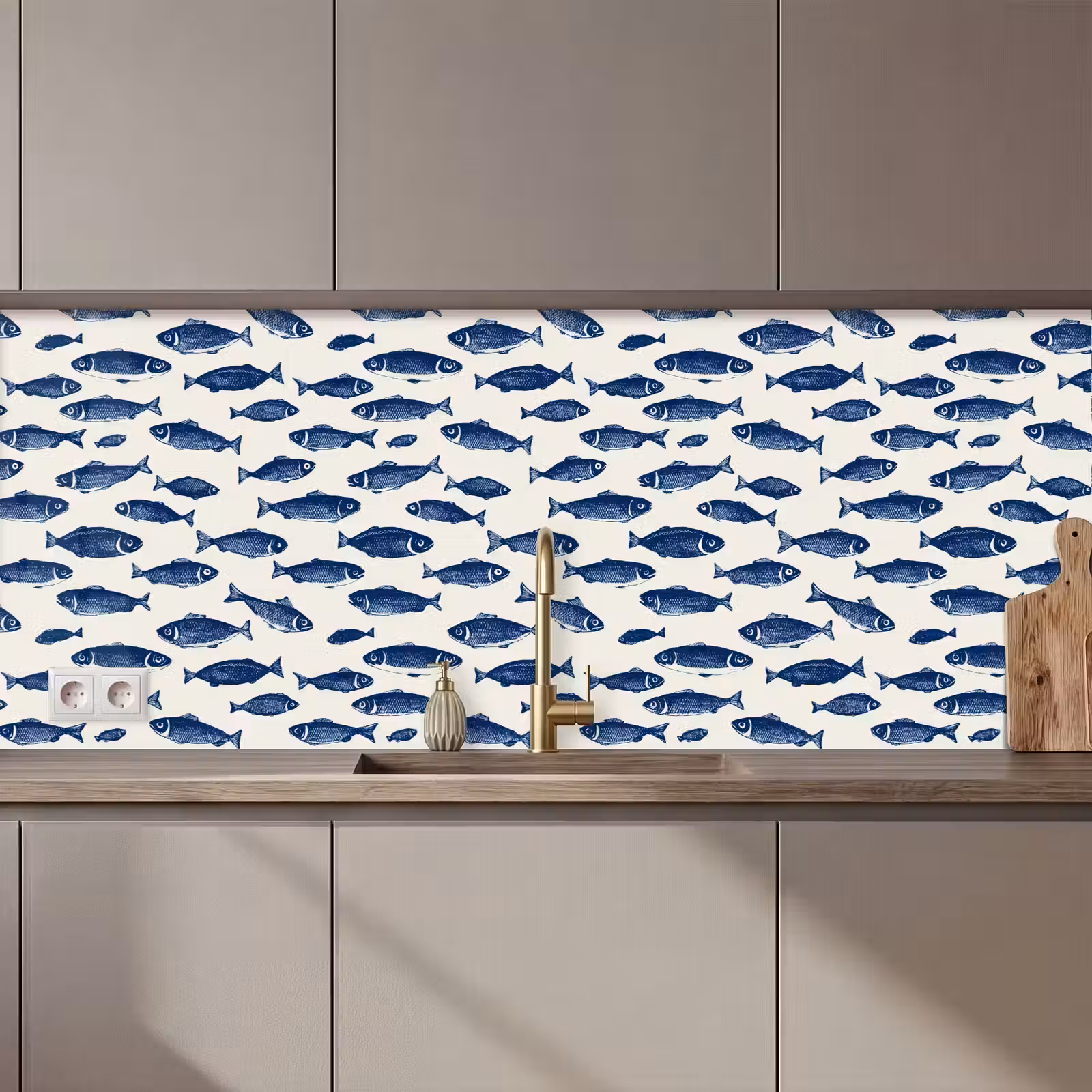 Kitchen splashback - Fish - Pattern - Blue - White — 1