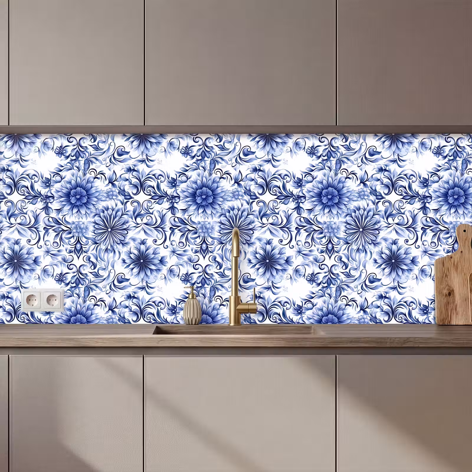Kitchen splashback - Flowers - Blue - Pattern - White — 1
