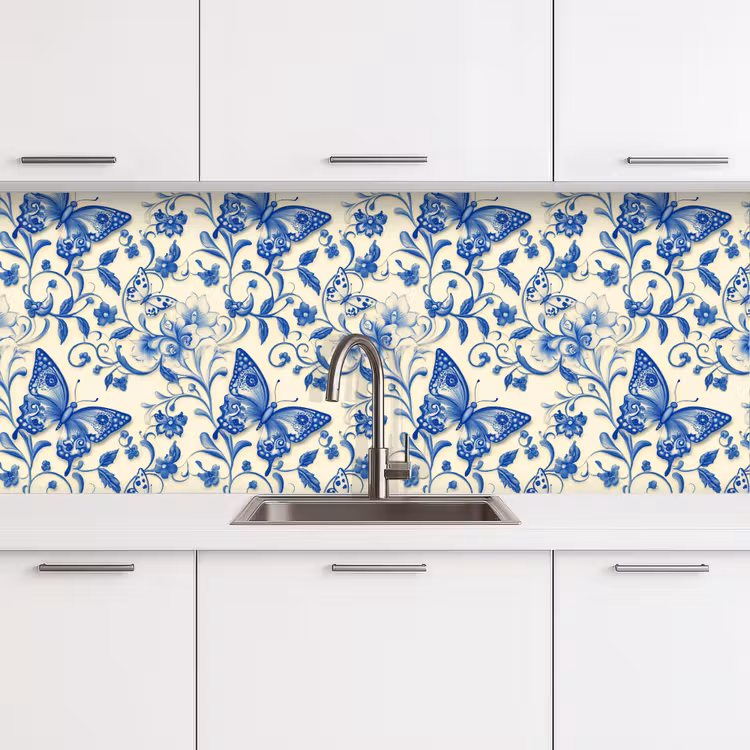 Kitchen splashback - Butterflies - Flowers - Blue - Botanical — 4