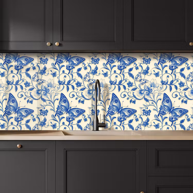 Kitchen splashback - Butterflies - Flowers - Blue - Botanical — 6