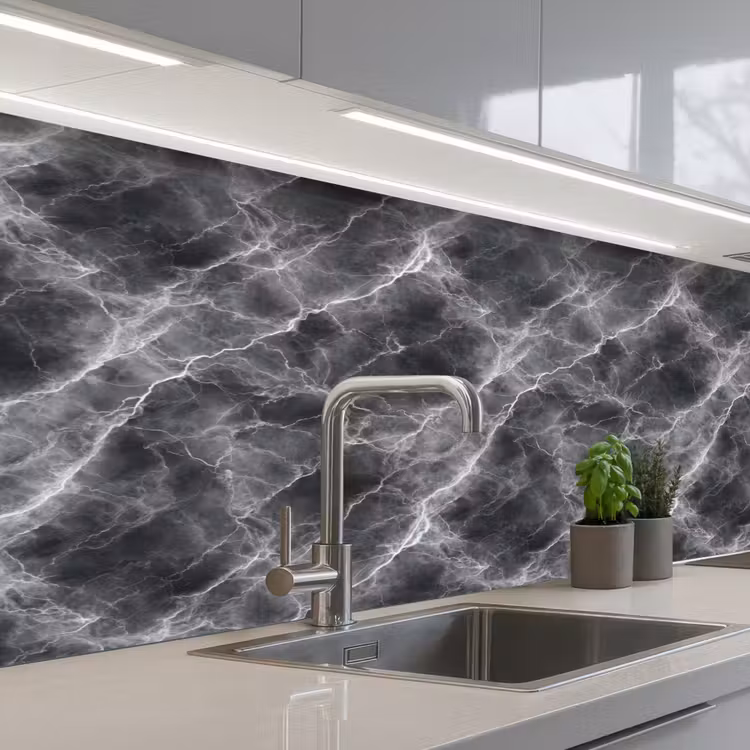 Kitchen splashback - Dark gray - Lightning - Marble — 2