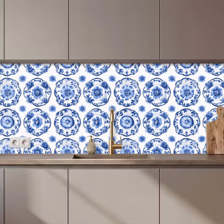 Kitchen splashback - Decorative signs - Flowers - Blue — 1
