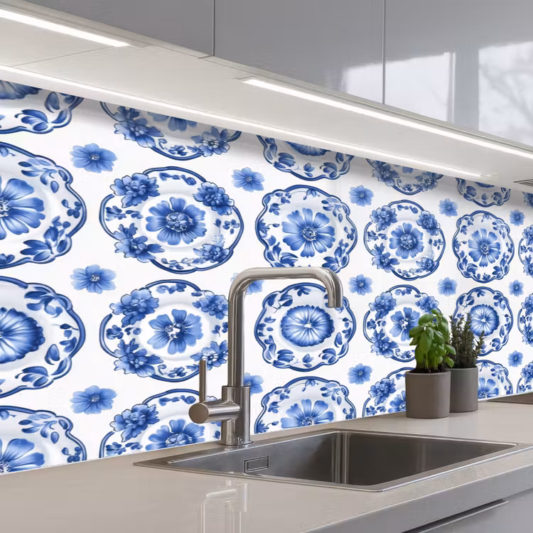 Kitchen splashback - Decorative signs - Flowers - Blue — 2