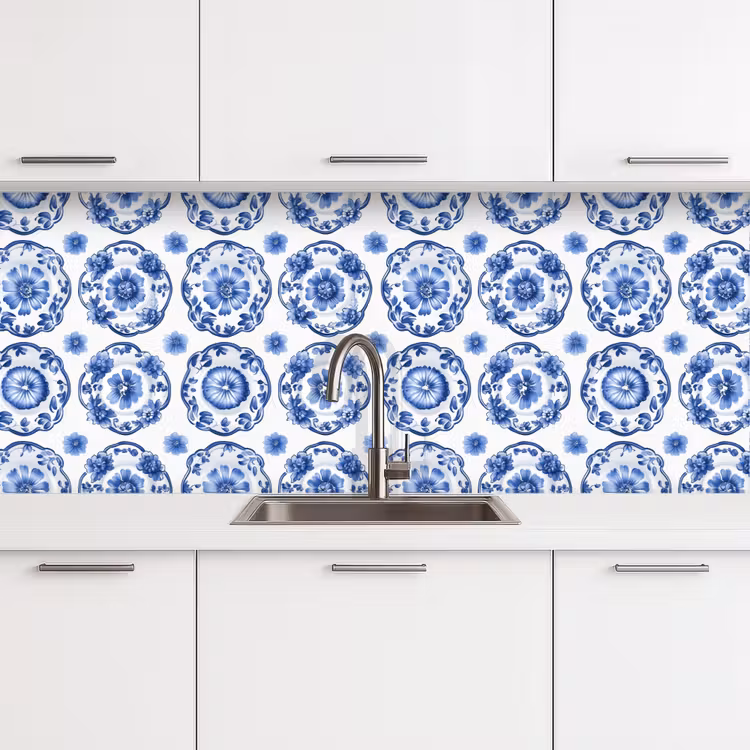Kitchen splashback - Decorative signs - Flowers - Blue — 4