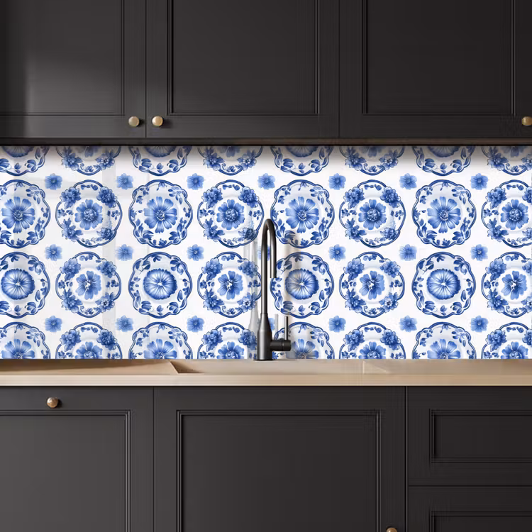 Kitchen splashback - Decorative signs - Flowers - Blue — 6