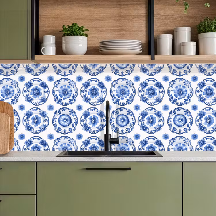 Kitchen splashback - Decorative signs - Flowers - Blue — 8