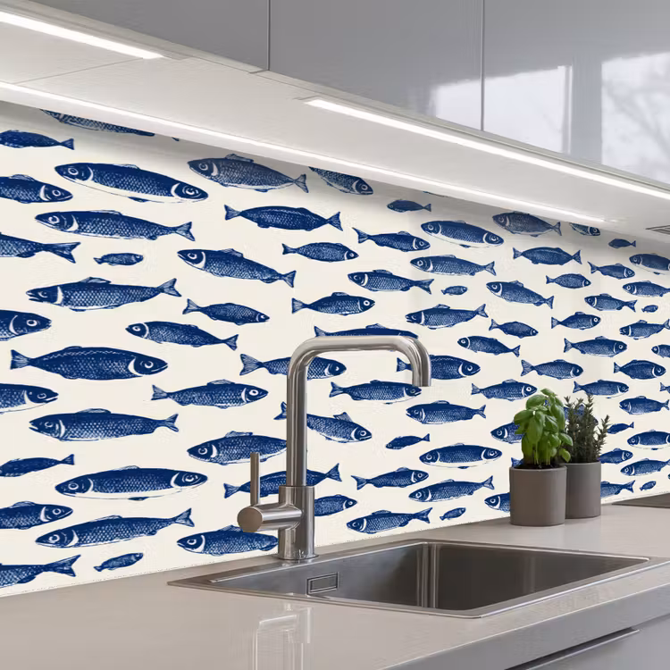 Kitchen splashback - Fish - Pattern - Blue - White — 2