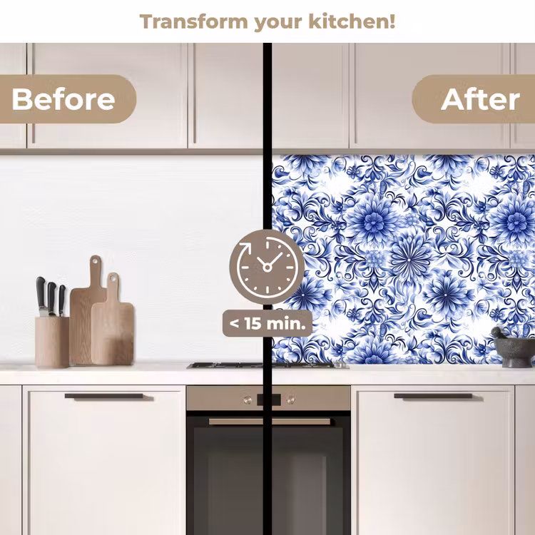 Kitchen splashback - Flowers - Blue - Pattern - White — 3